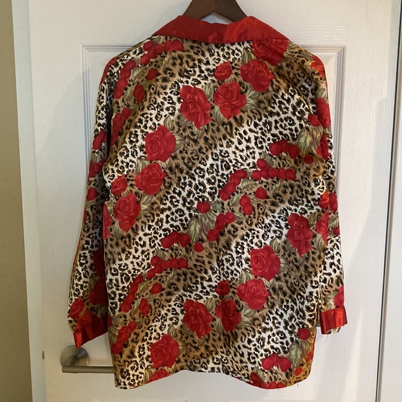 Silk Satin Pajama Set, Leopard Print, Red Roses, Animal Print, Red, Brown, Beige - Picture 9 of 9